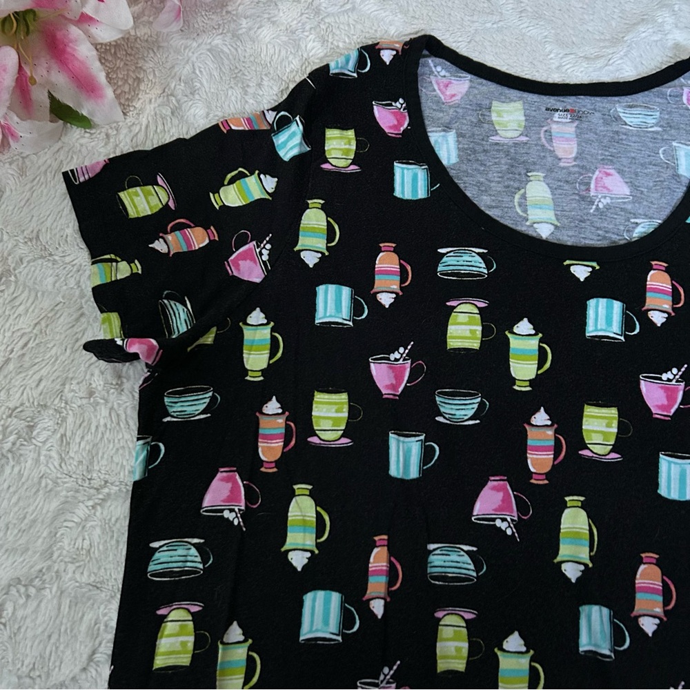 Avenue Body - Black Coffee Lovers Cotton Blend Nightgown Lounge Dress - 22/24 - Picture 4 of 9